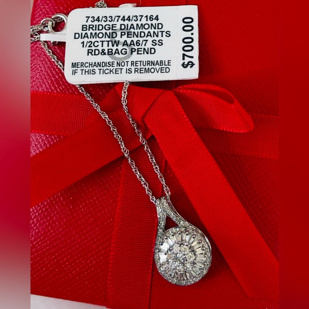 New bridge Diamond baguette cluster pendant necklace (1/2 ct tw) 🎁 fine jewelry